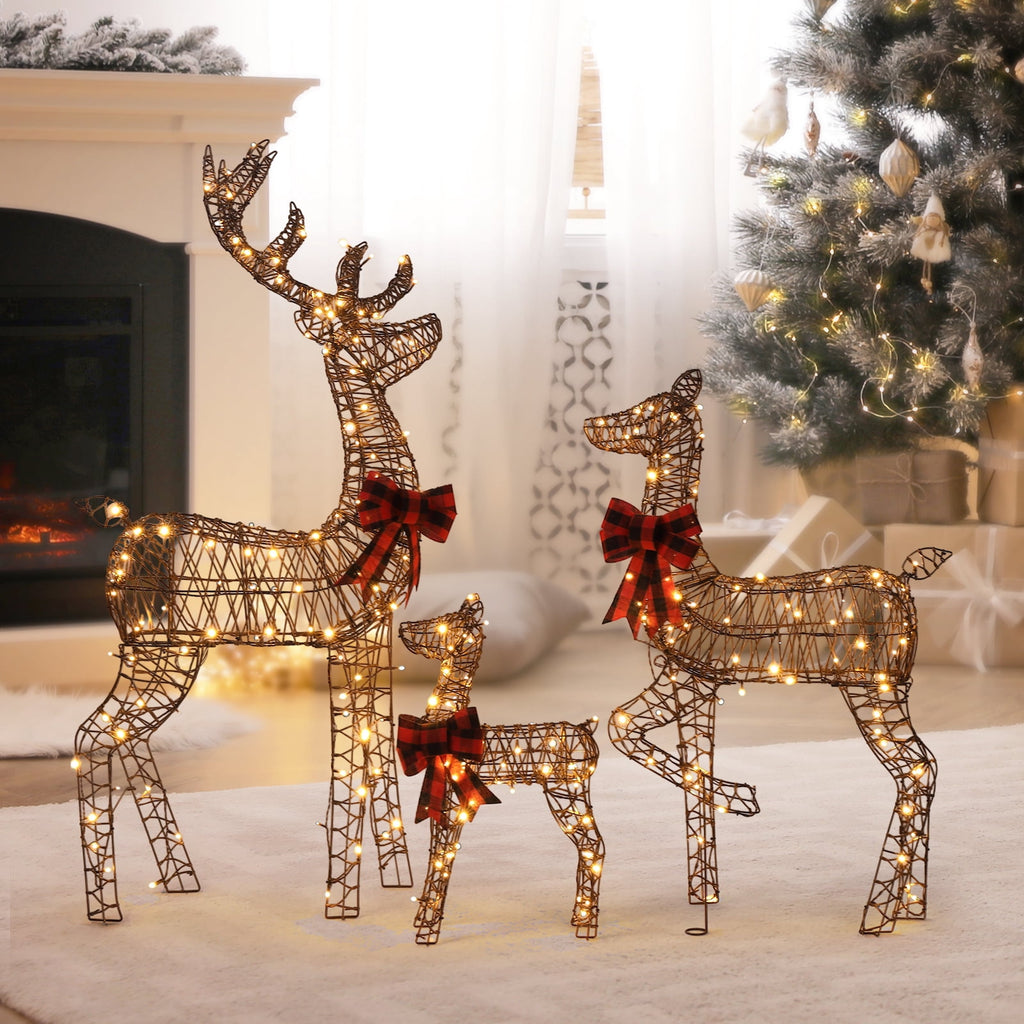 Ktaxon Christmas Outdoor Decor 4FT Lighted Reindeer Set 3Pcs Yard Deer Decorations LED Lights - Gold