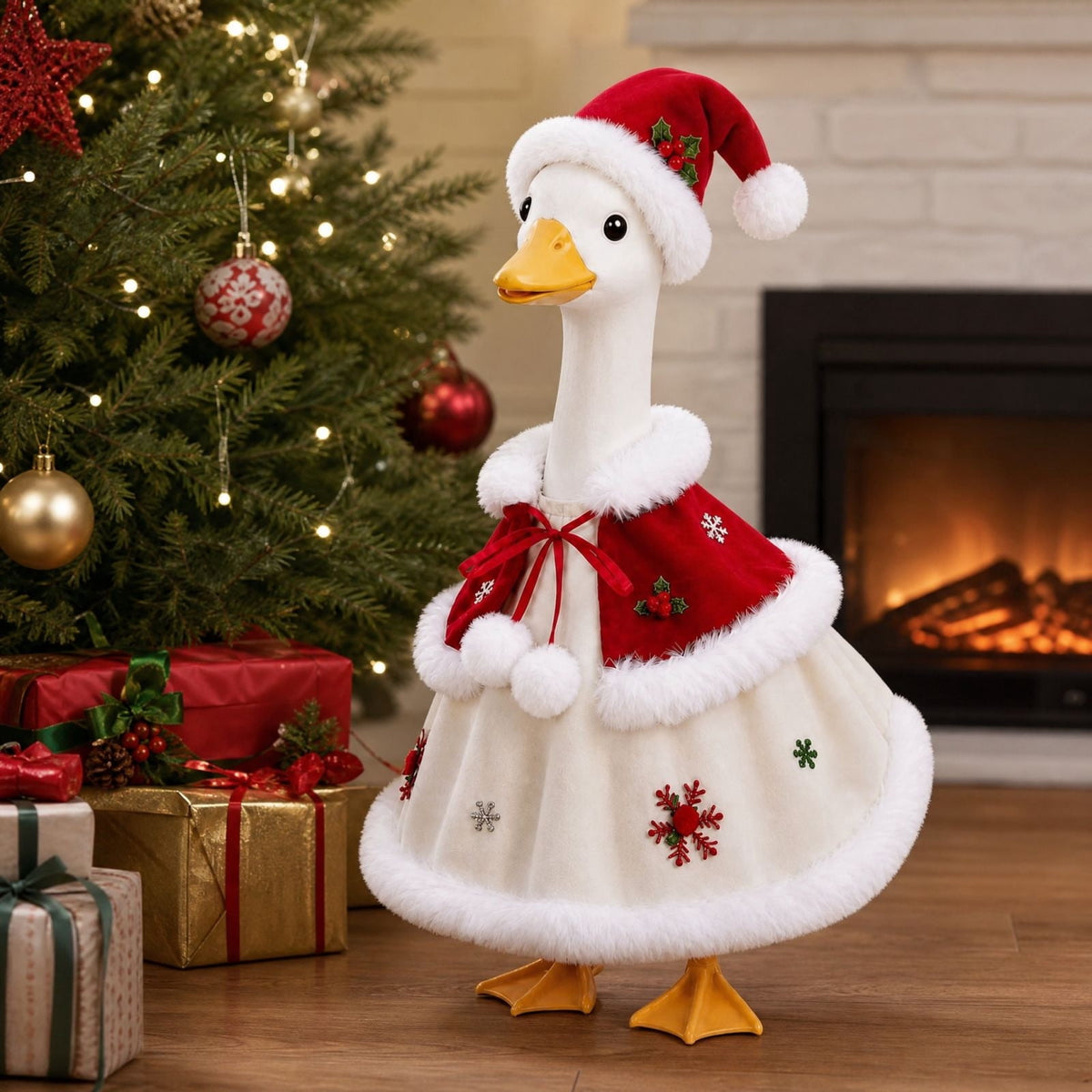Aurorax Christmas Goose Clothes for Cement Goose Porch Goose 23"/17",Porch Goose Outfit 19 inch,Red Holiday Porch Goose Clothing Accessories for Garden Lawn Yard
