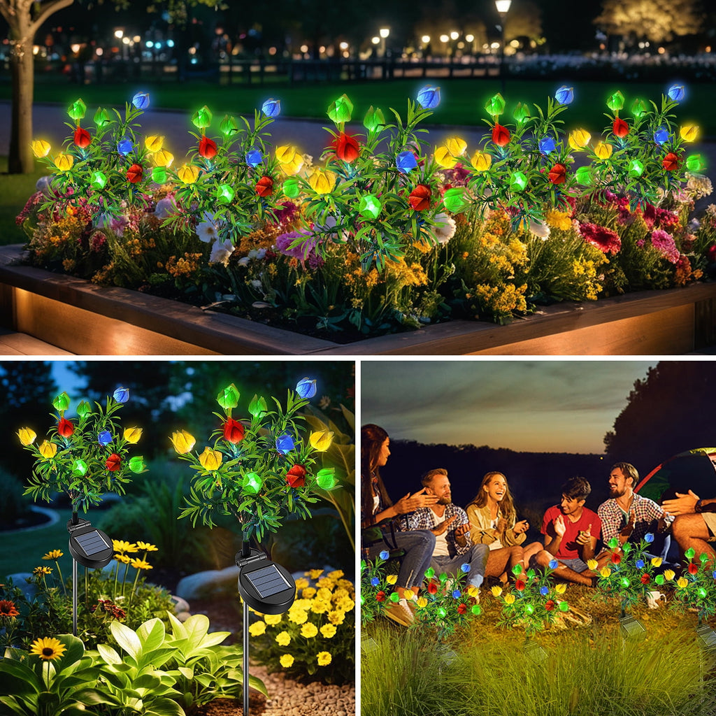 Qoosea Solar Garden Lights Outdoor Waterproof Decorative Flower New Upgraded 2 pack with 17 Butterfly Solar Lights for Garden Yard Outdoor Decor Pathway, Gifts for Mom