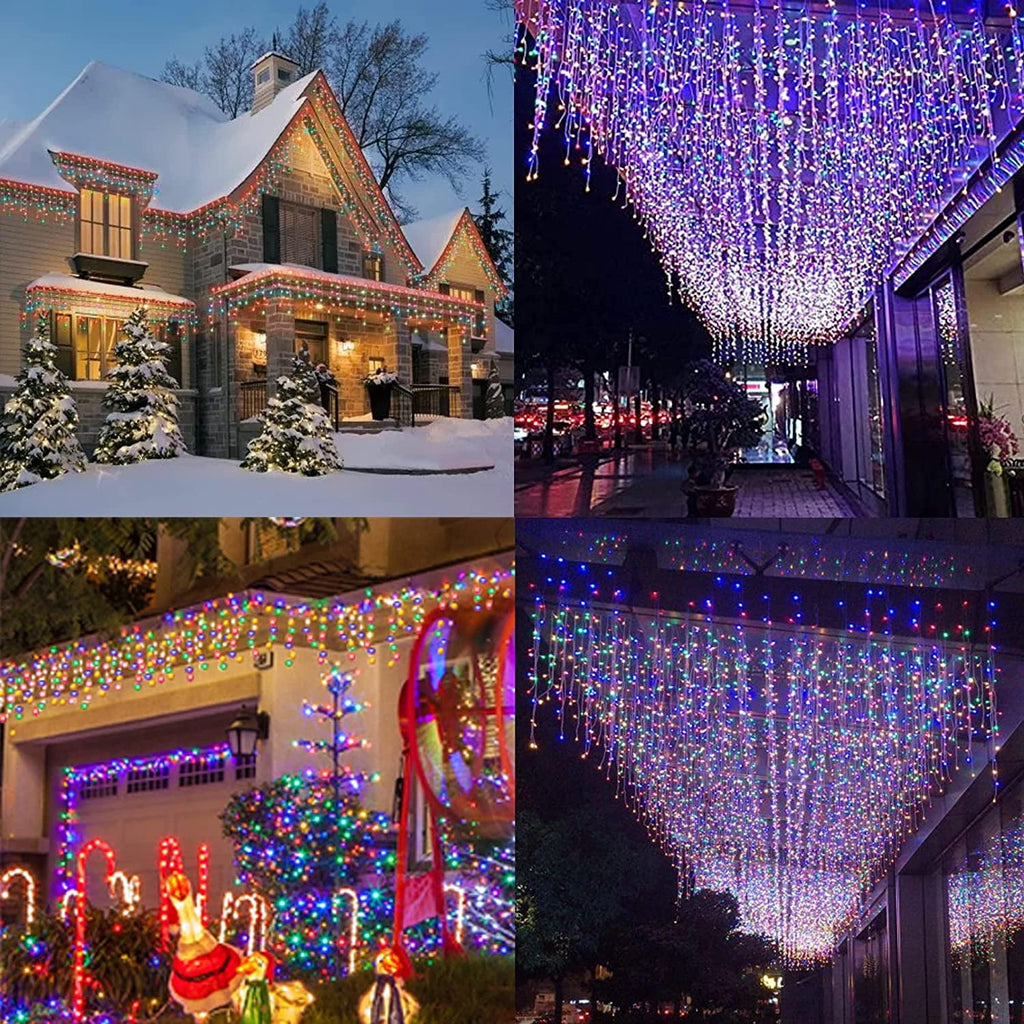 Christmas Icicle Lights Outdoor Decorations 120 LED 13ft Curtain Fairy String Light, Clear Wire LED String Light Indoor Decor for Wedding Party Christmas Holiday Decor