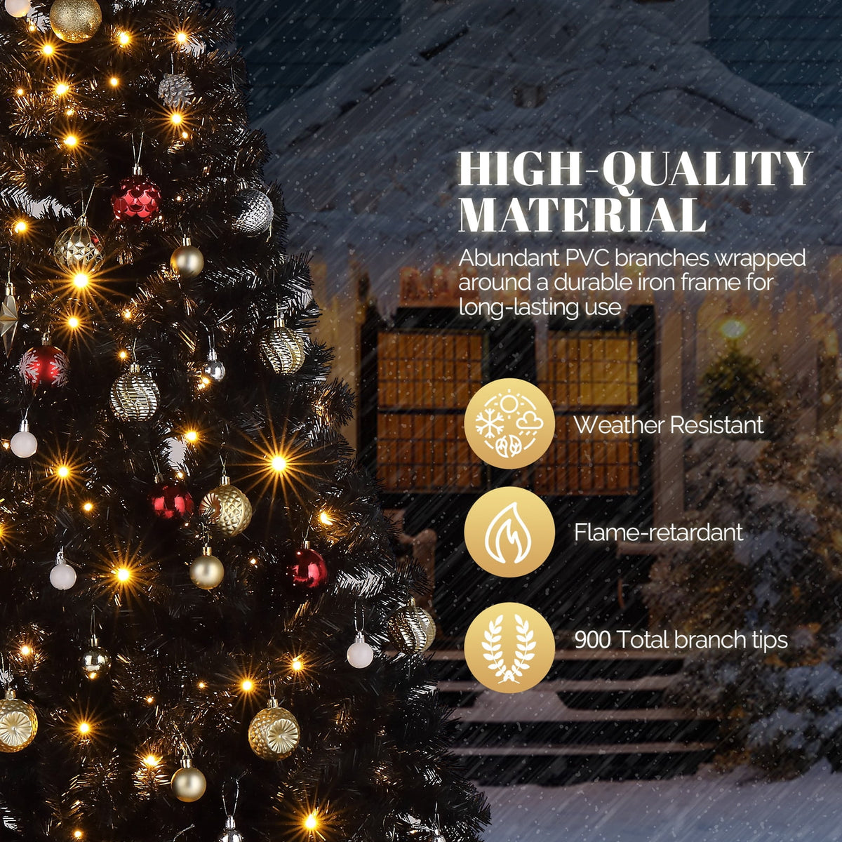 Ktaxon Black Christmas Tree 6ft Artificial Xmas Tree with 250 LEDs,Indoor Holidays Decoration,8 Modes