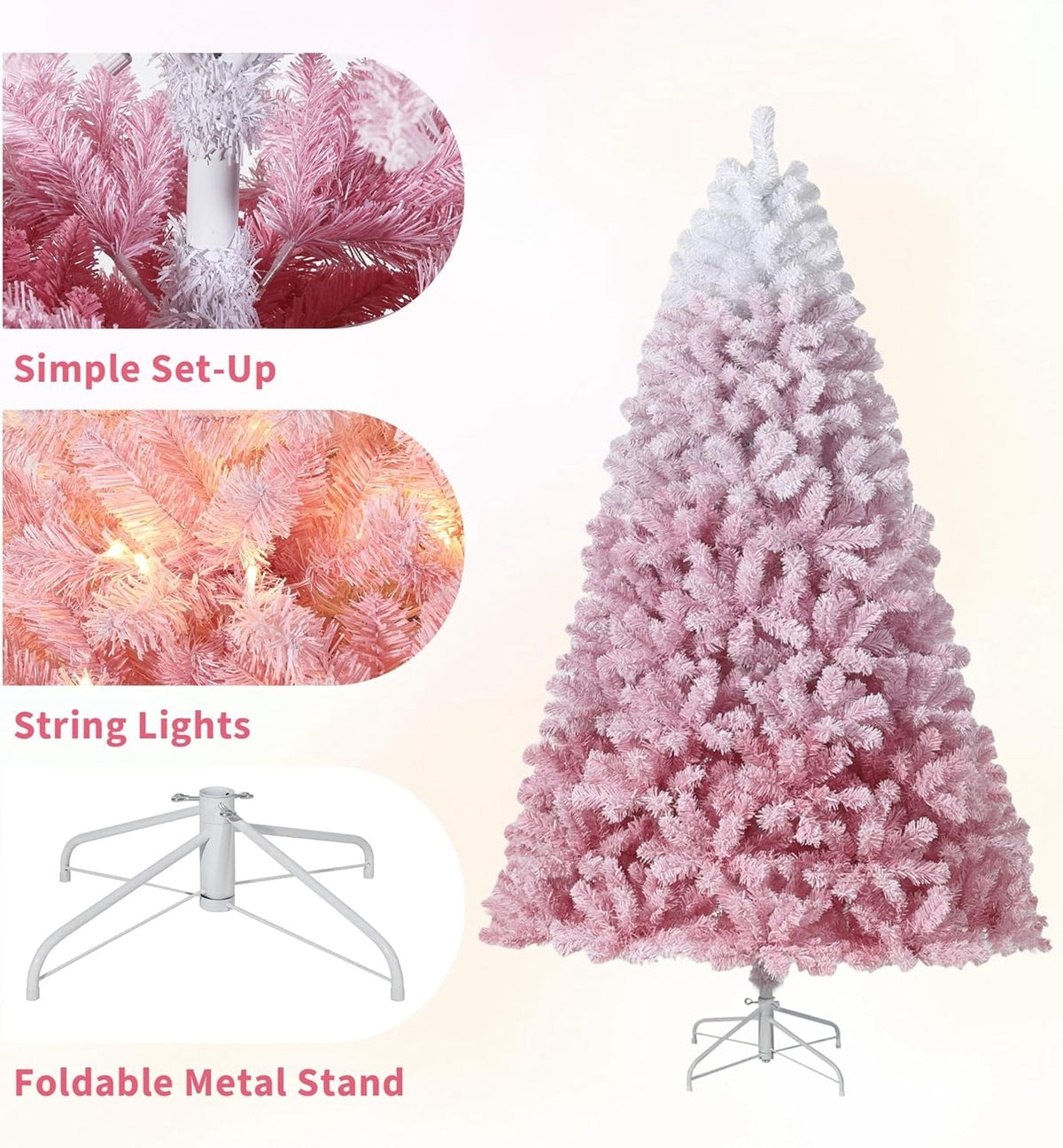 4.5/6/7.5/9 ft Flocked Pencil Christmas Tree with 100 Lights, Pre Lit Tall Skinny Christmas Tree with PVC Branch Tips, Premium Hinged Xmas Tree with Metal Base, Slim Artificial Christmas Tree