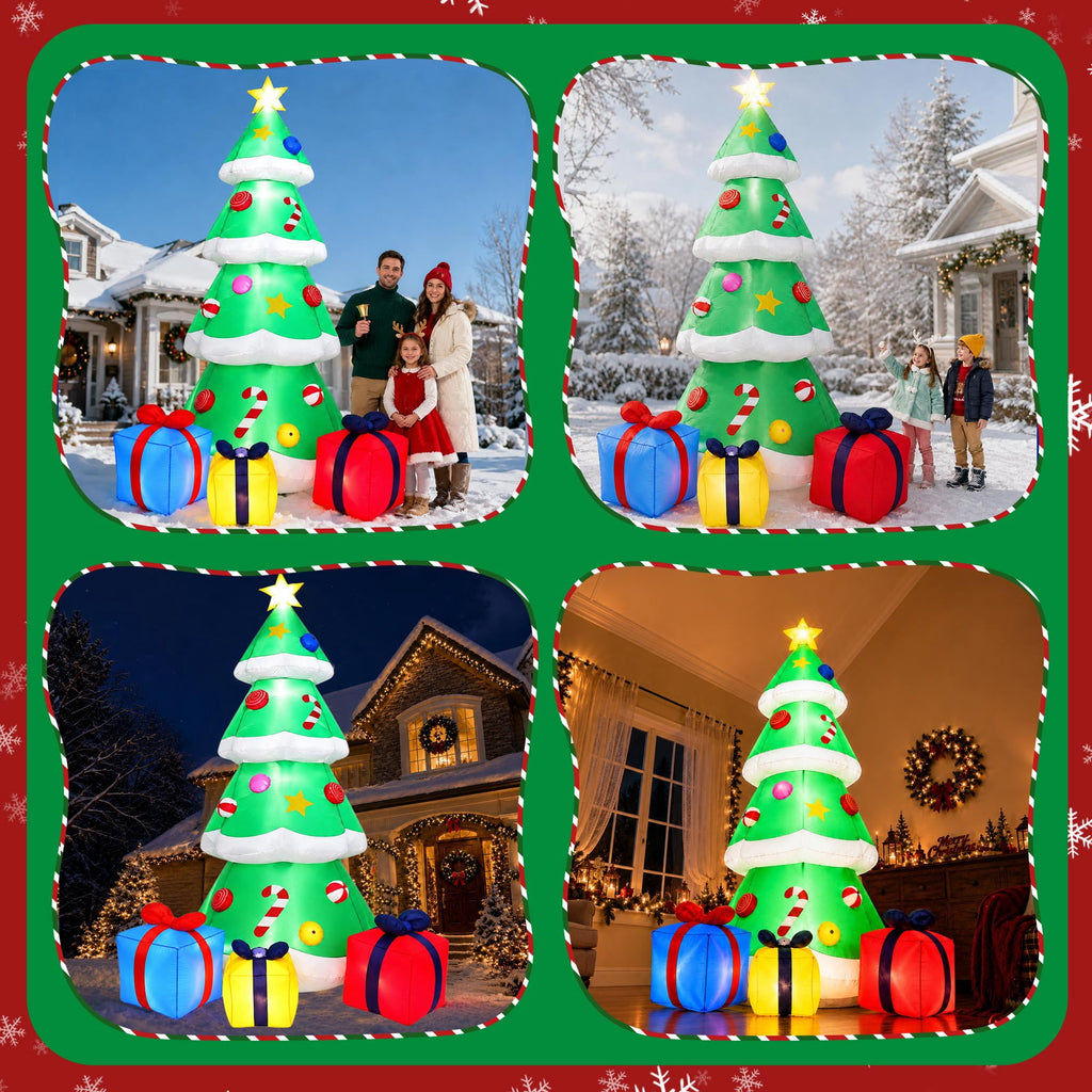 Goosiay 10FT Christmas Inflatables Tree with Built-In LED Lights and Gift Boxes, Giant Xmas Blow Up Tree Yard Decoration for Outdoor Yard Garden Lawn Decor,Green