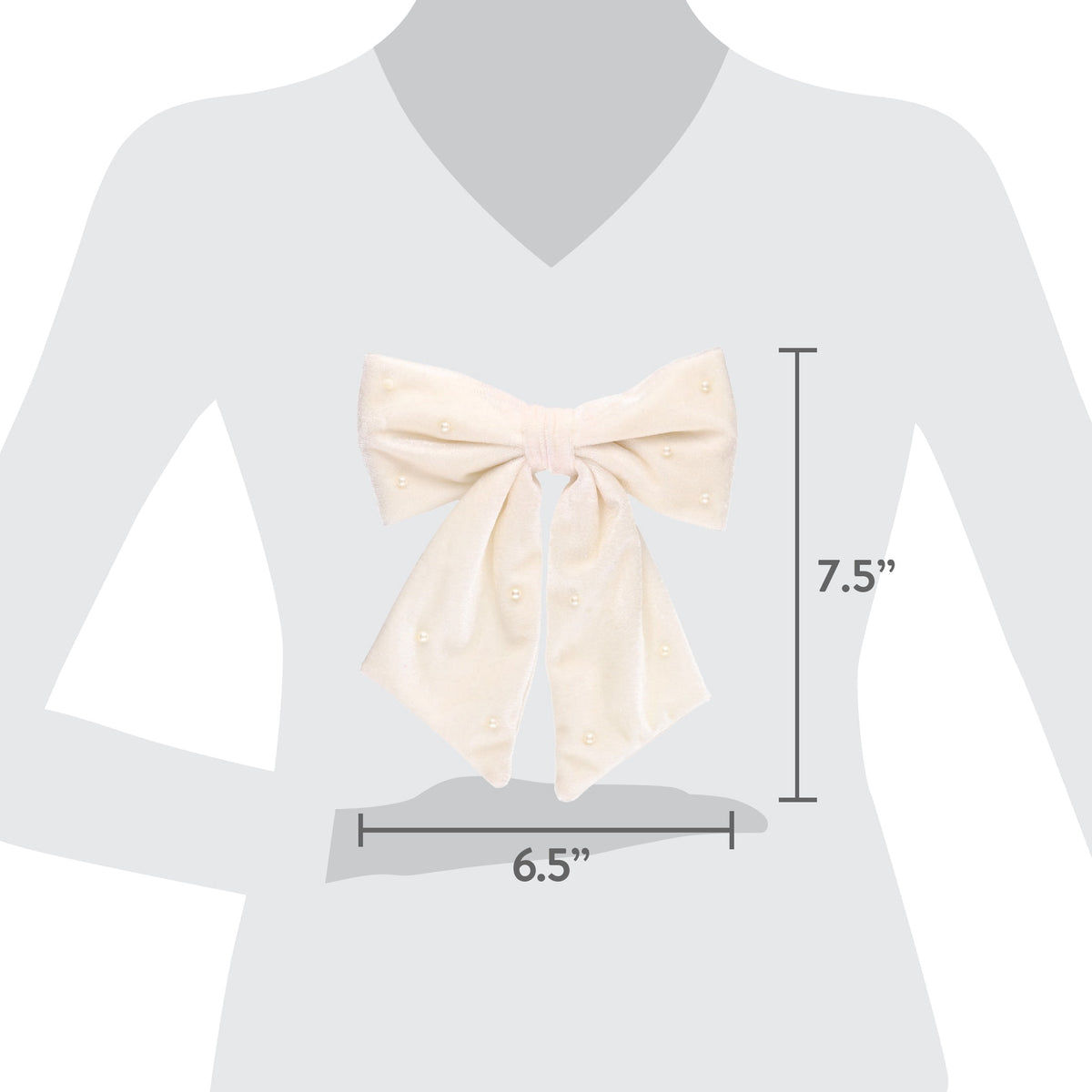 My Texas House White Beaded Velvet Decorative Christmas Bow, 7.5"