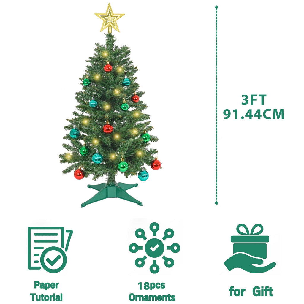 THE BRIVE Artificial Christmas Tree Champagne Includes Ornaments & Star 3ft with LED lights