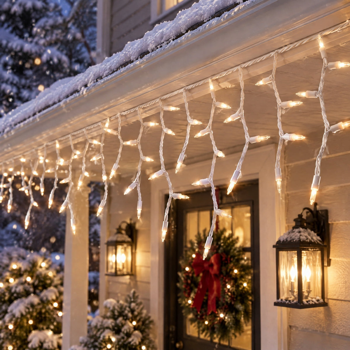 Indoor/Outdoor 300-Count LED Christmas Icicle Lights, Warm White, White Wire, 18', by Holiday Time
