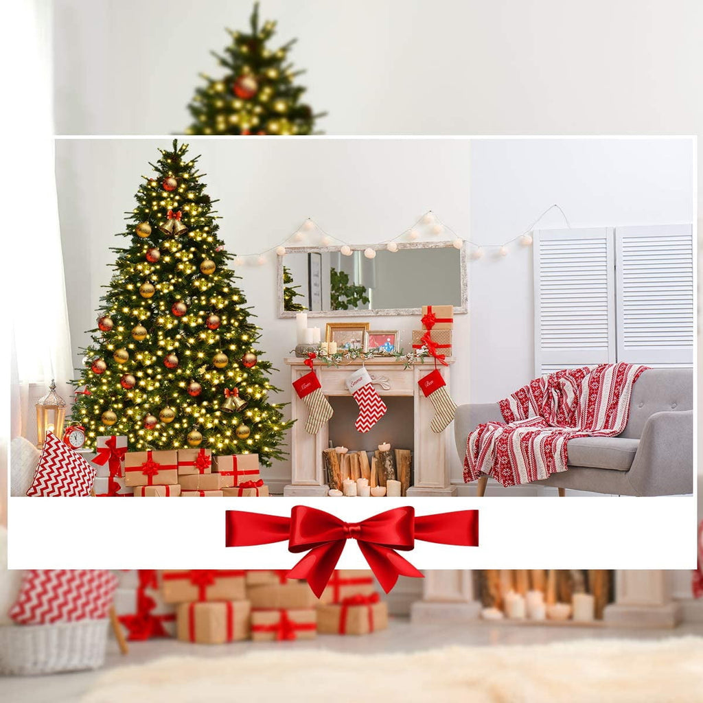 Topbuy 8'PE/PVC Artificial Pine Tree Pre-Lit Christmas Tree w/ 600 LED Lights & Pine Cones