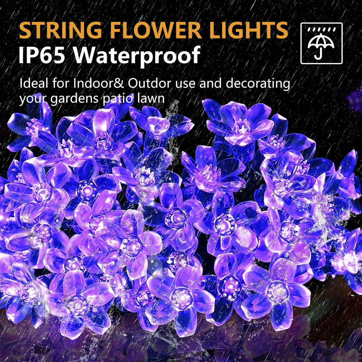 Rirool Cherry Blossom Solar String Lights Outdoor, 23FT 50 LED Flower Fairy Lights with 2 Lighting Modes, IP65 Waterproof Auto On/Off for Garden Patio Wedding Christmas Decor, Multicolor