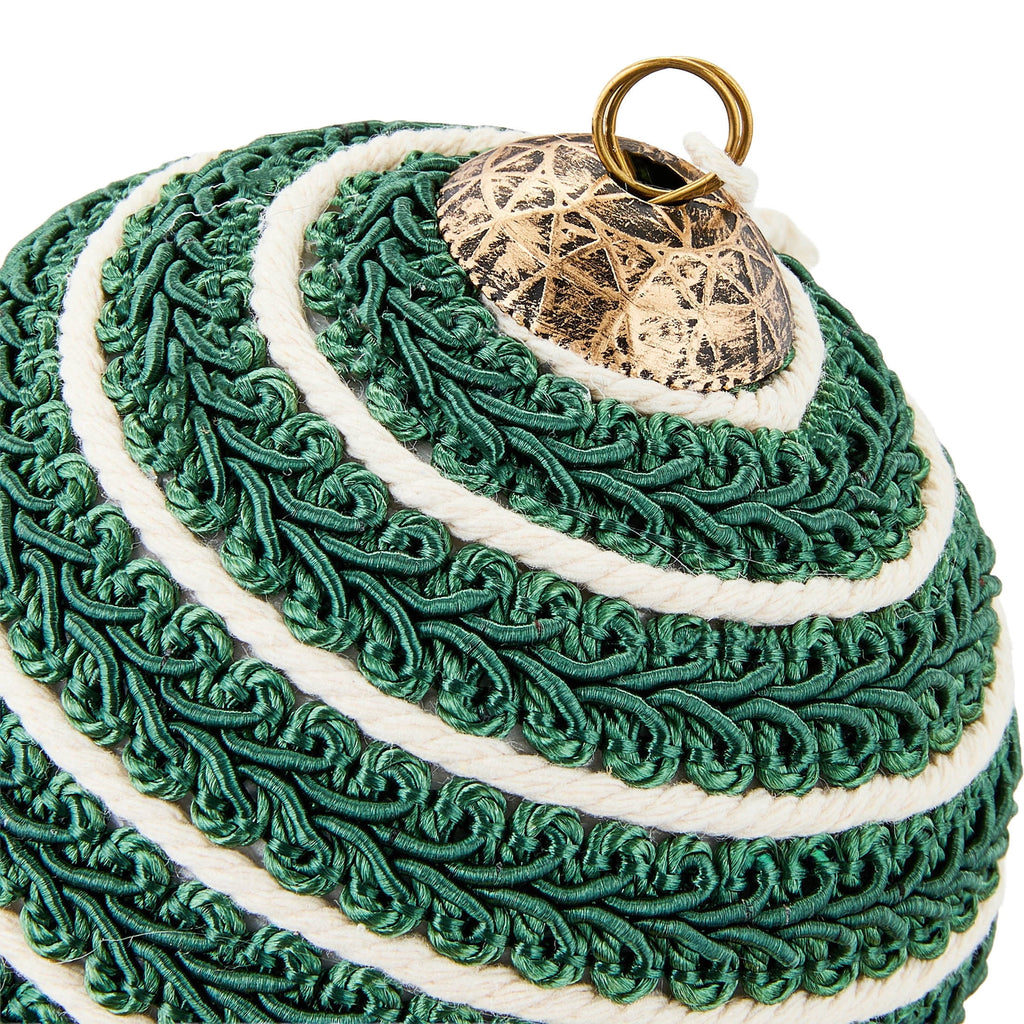 4-Count Green and Cream Braided Ball Christmas Ornaments, 5", by Holiday Time
