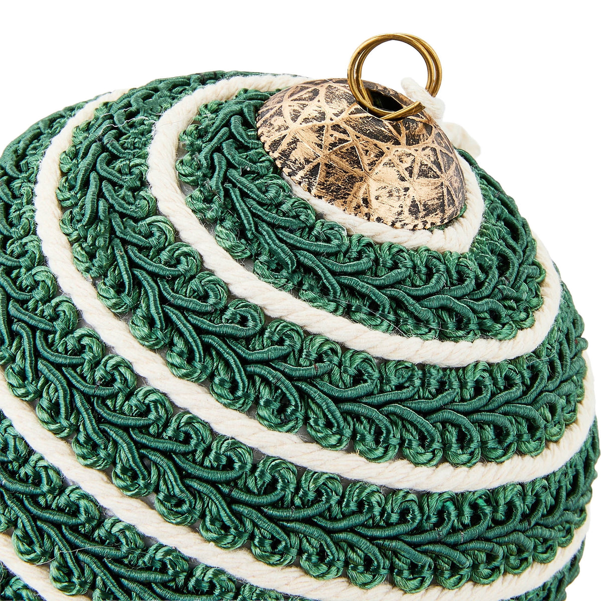 4-Count Green and Cream Braided Ball Christmas Ornaments, 5", by Holiday Time