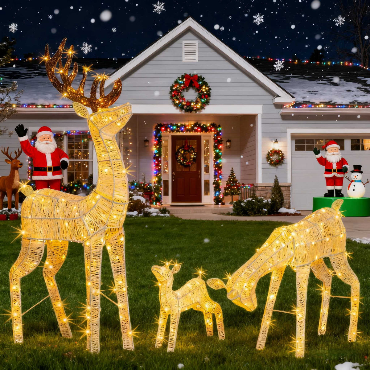 Ktaxon Christmas Outdoor Decor 4FT Lighted Reindeer Set 3Pcs Yard Deer Decorations LED Lights - Gold