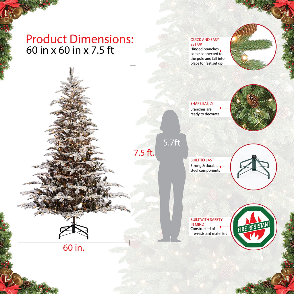 7 1/2 ft. Pre-lit Aspen Green Fir Flocked Artificial Christmas Tree 700 UL listed Clear Lights
