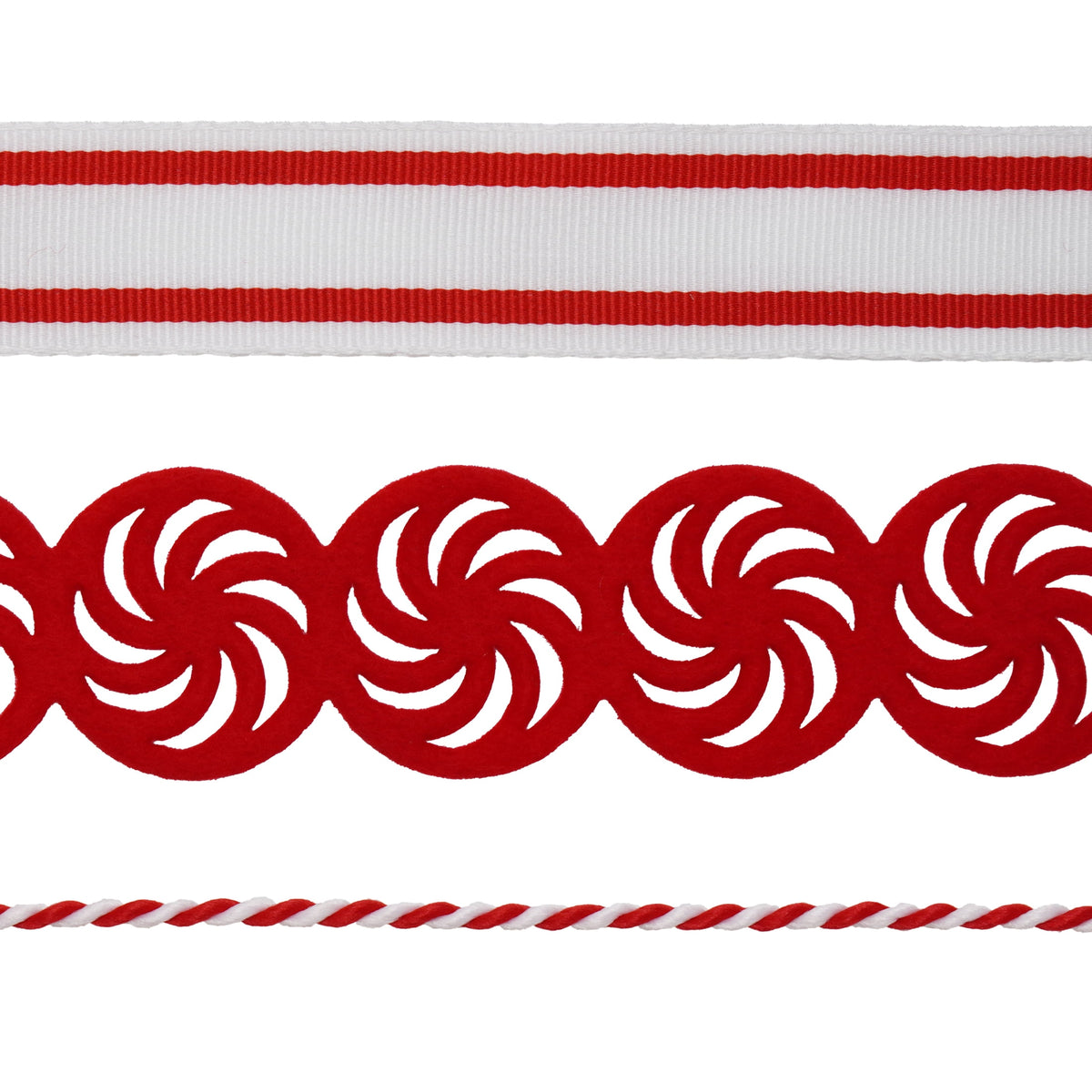 Red and White Peppermint Candy Christmas Ribbon, 18', 3 Pack, by Holiday Time