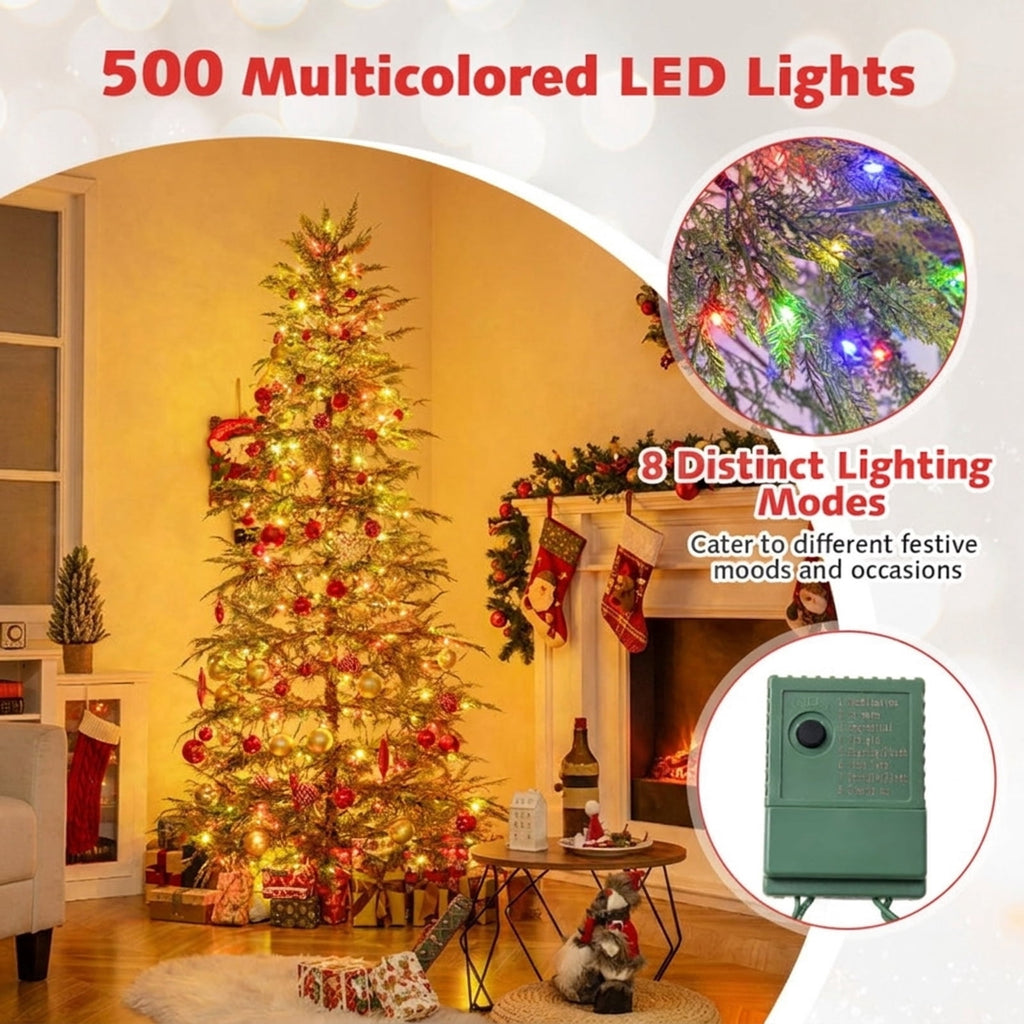 RUIE 7.5 FT Pre-Lit Christmas Tree, Artificial Xmas Tree with 500 Colorful LED Lights & 8 Modes