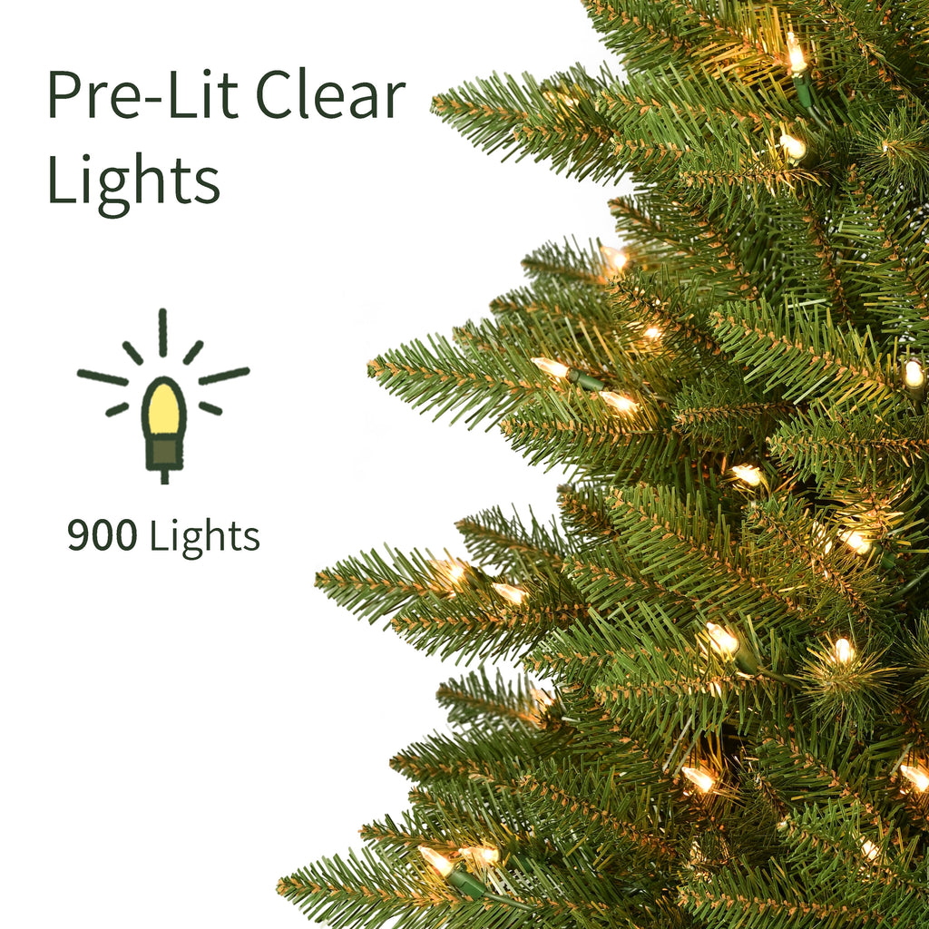 Puleo International Pre-Lit 12 ft Slim Fraser Fir Artificial Christmas Tree with 1,200 Clear Lights