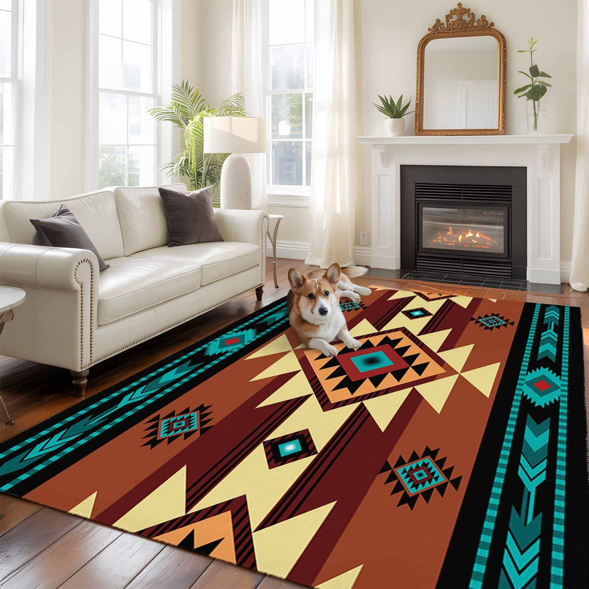 Large Area Rug 6'x9',Turquoise Red Non-slip Runner Carpet for Living Room/Bedroom,Southwest American Abstract Pattern Outdoor Indoor Rectangle Area Rugs Floor Mat for Kitchen/Dining Room