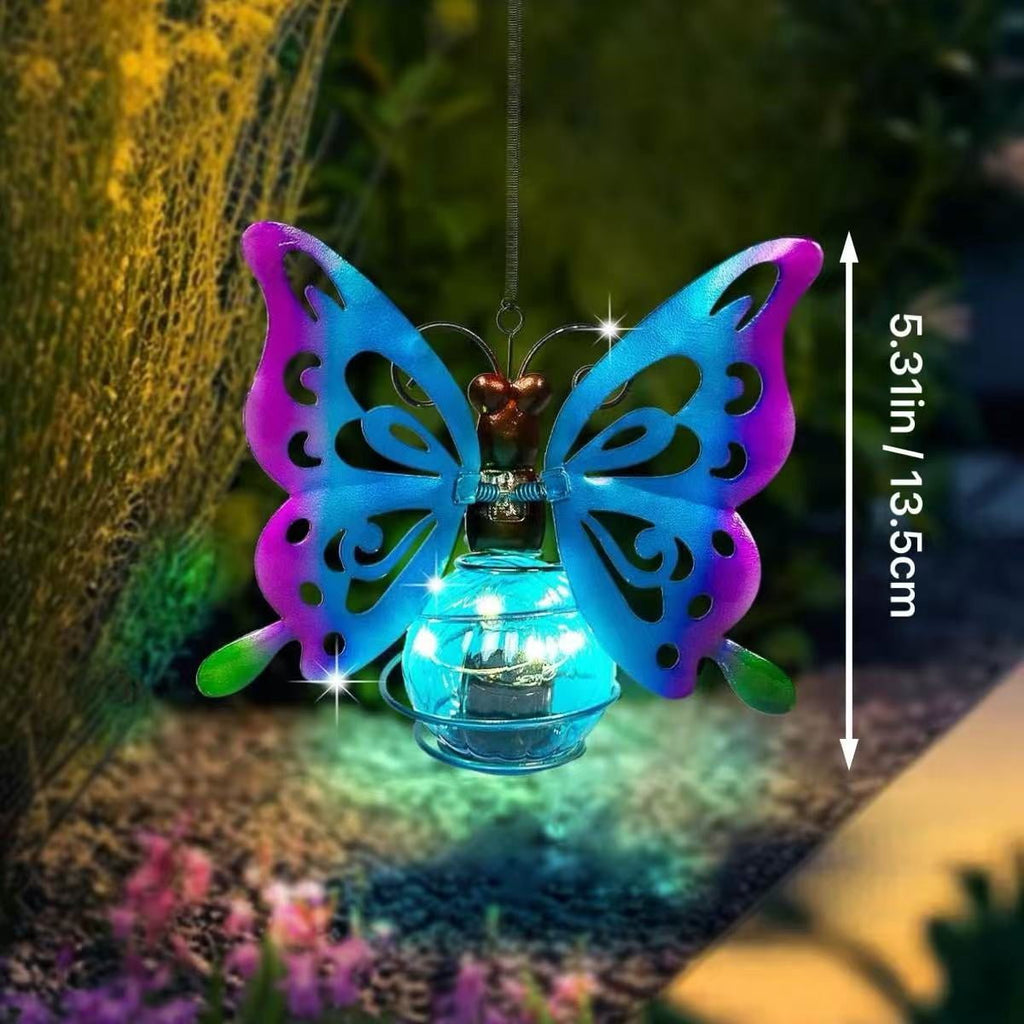2 Pack Solar Butterfly Hanging Lantern Waterproof LED Outdoor Decor Light for Patio Garden Yard Pathway Balcony Porch Backyard