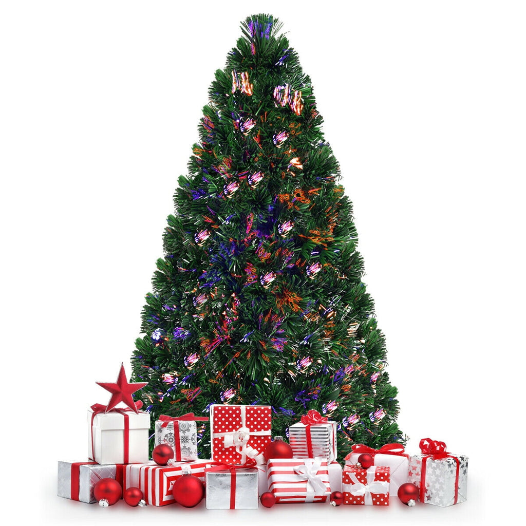 Costway 6Ft Pre-Lit Fiber Optic PVC Christmas Tree Metal Holiday