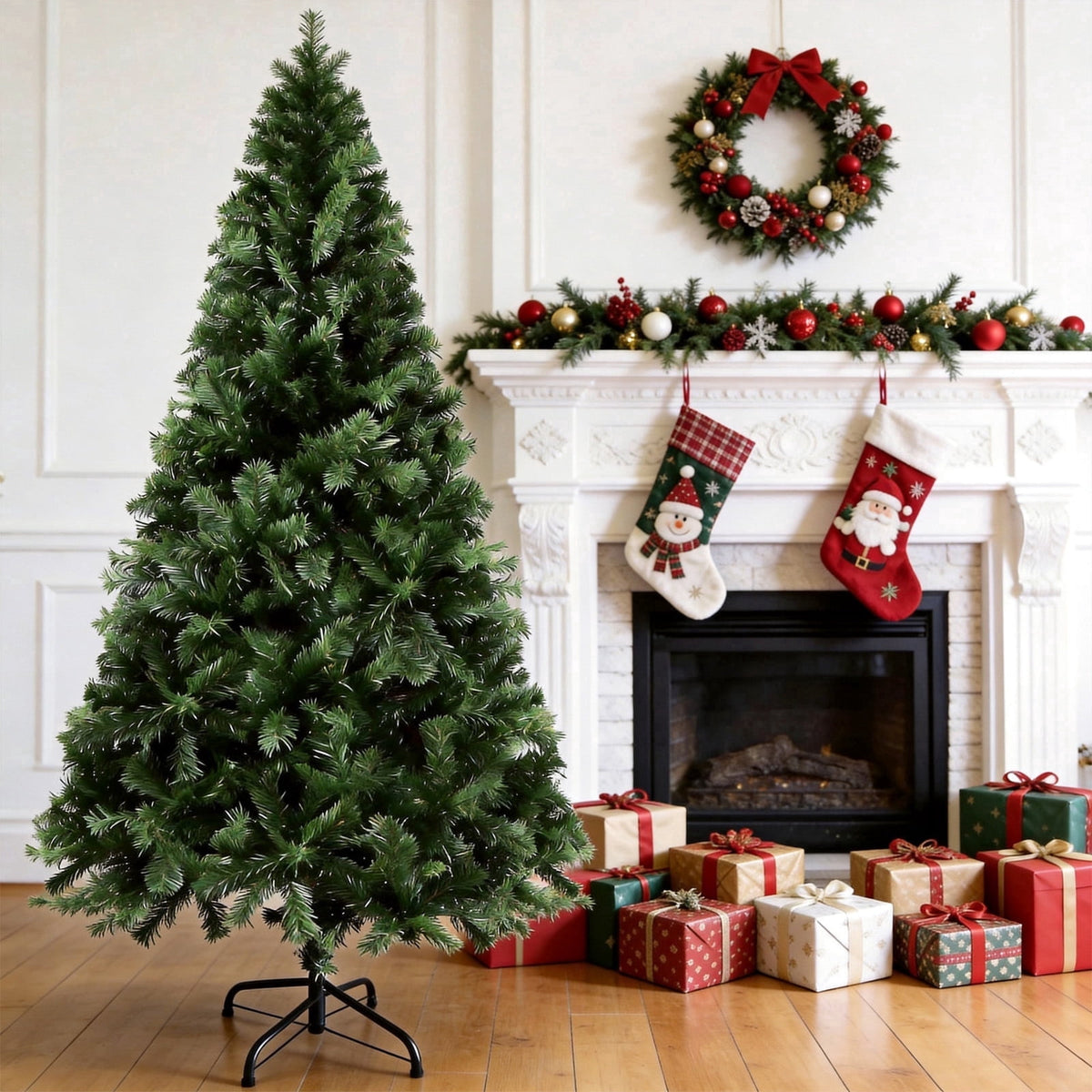 AGCAN Artificial Christmas Tree, 5ft Unlit Christmas Pine Tree with 350 Branch Tips, Xmas Tree with Metal Stand for Indoor Home Office Decor, Green