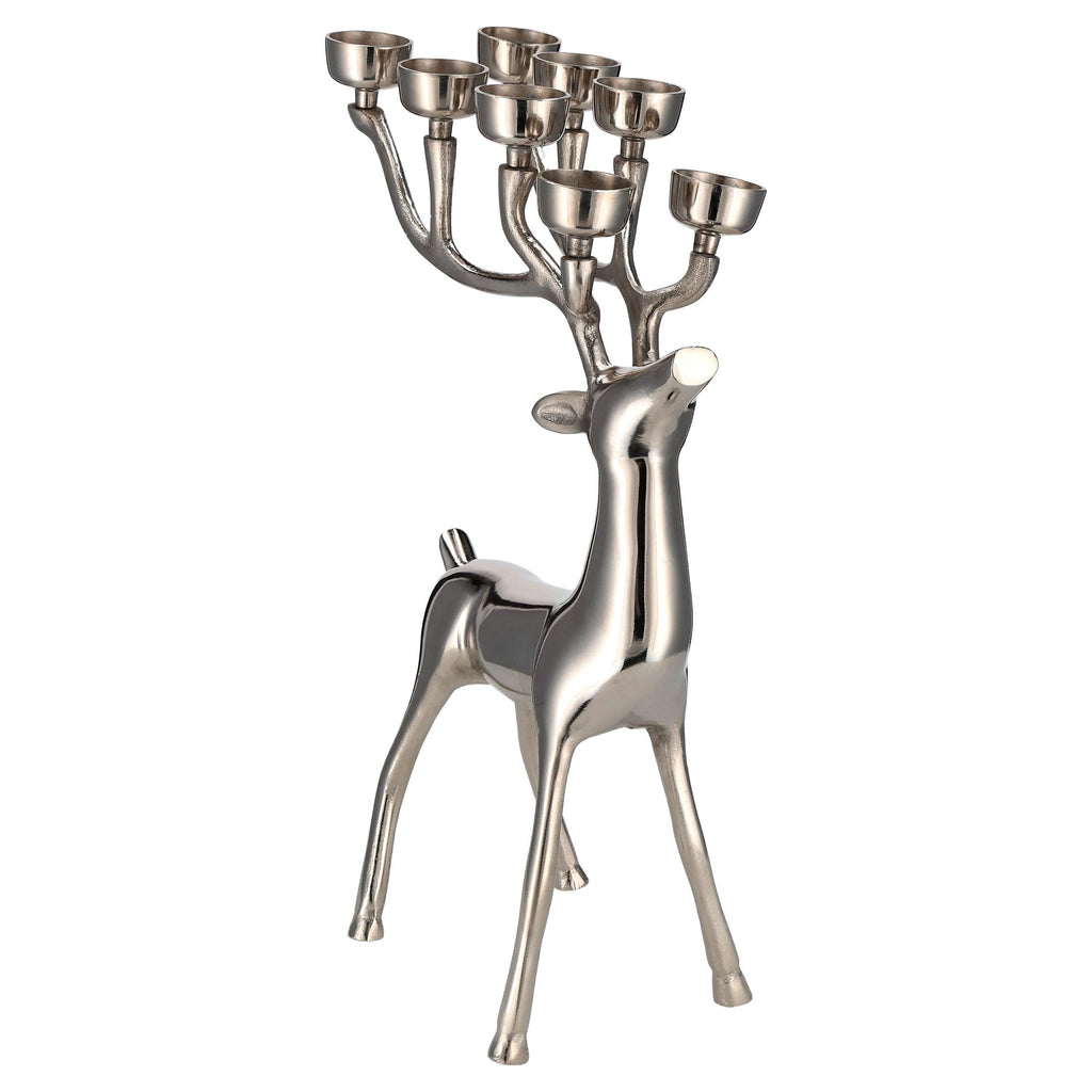 My Texas House Aluminum Standing Reindeer with 8 Tealight Candle Holders Christmas Decoration, Silver, 20"