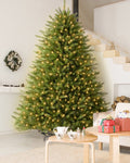 AMERZEST Pre-Lit 7.5FT Christmas Tree w/ Remote Control & 16 Lighting Modes Premium Artificial Spruce Christmas Tree with 750 Dual Color LED Lights, Hinged/Feel Real/Realistic/Full Fir Xmas Tree