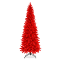 Ahititi 7 FT Red Christmas Tree, Slim Artificial Pencil Tree with 950 PVC Tips, Hinged Branches & Folding Stand, Holiday Decor