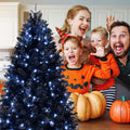 Artificial 7.5ft Black LED-lit Christmas Tree with 2156PE/PVC Mixed Branch Tips,Hinged Premium & Foldable Base for Indoor Holiday Decorating
