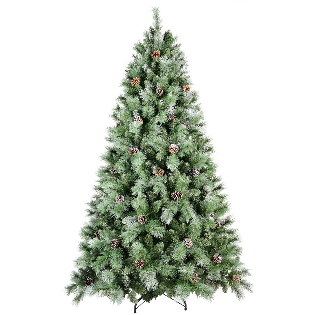 Artificial 7ft Green Christmas Tree with 1348PVC/Hard Needle Mixed Branch Tips,Pine cone,Hinged Premium & Foldable Base for Indoor Holiday Decorating