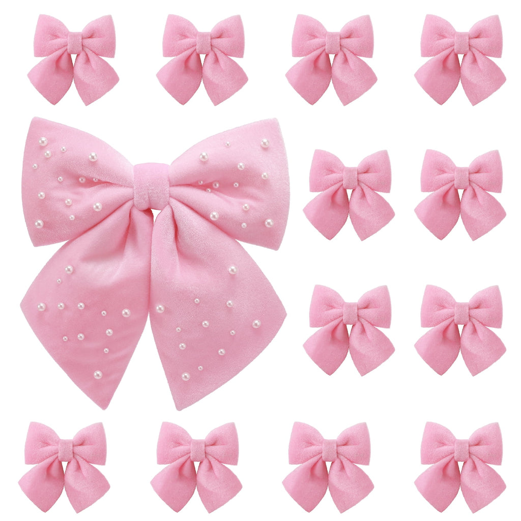 Ayieyill 13 Pack Coquette Pink Bows for Christmas Tree, Large Velvet Christmas Bows for Wreaths Tree Fireplace Indoor Decor