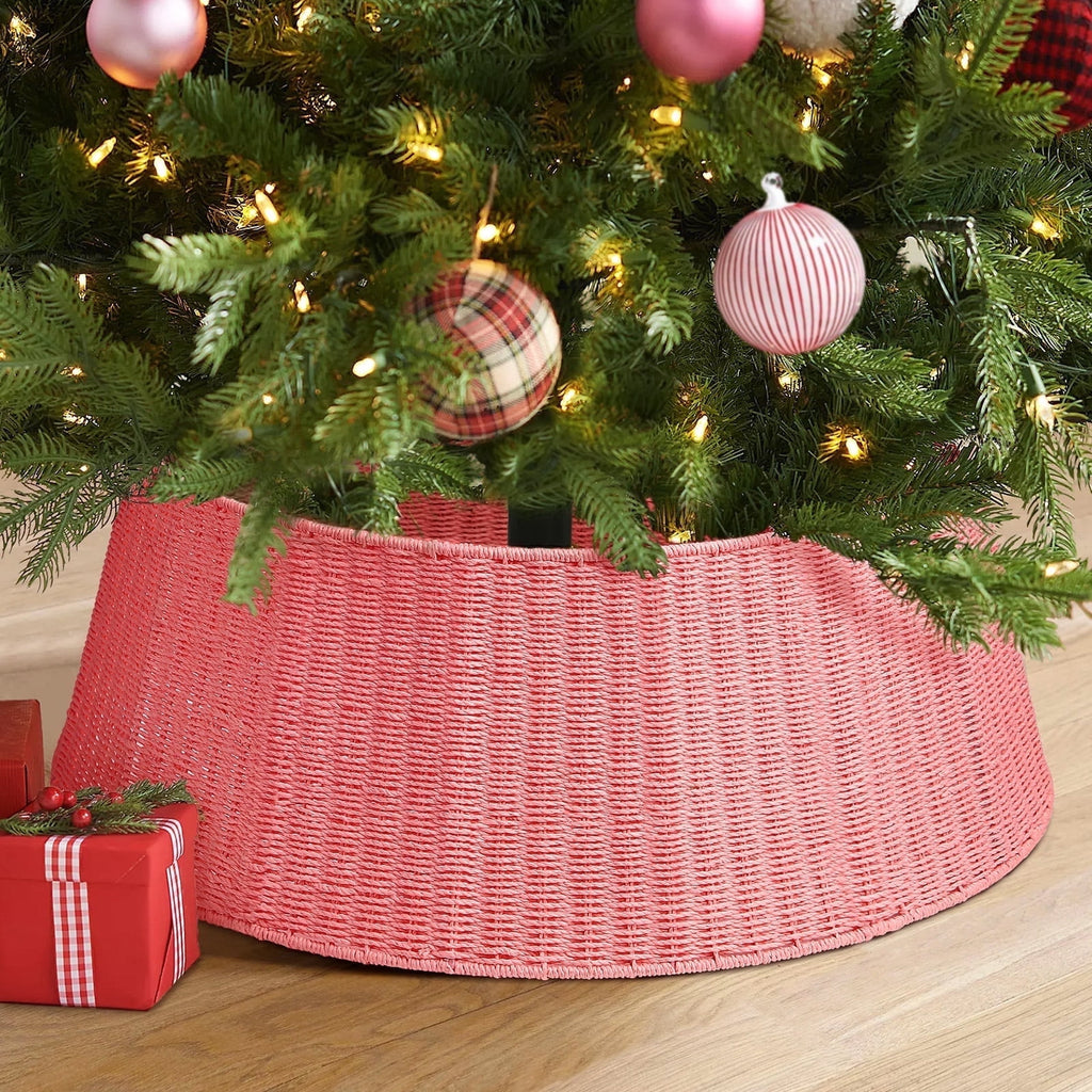 Ayieyill 26 inch Christmas Tree Collar, Christmas Tree Skirt for Christmas Tree Decorations | Rattan (Pink)