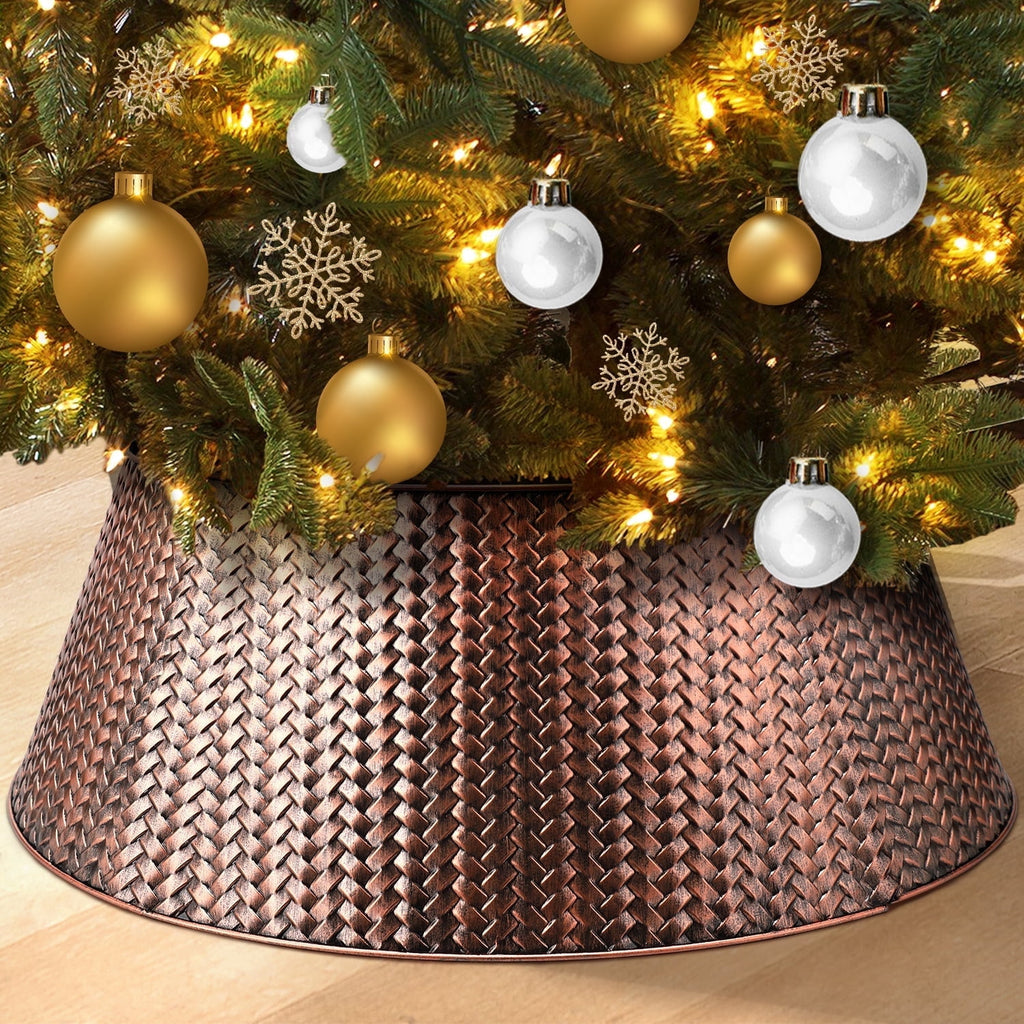 Ayieyill 28" Christmas Tree Collar, Christmas Tree Collar Basket Skirt for Large Christmas Tree, Tree Skirt Accessory | Bronze | Metal