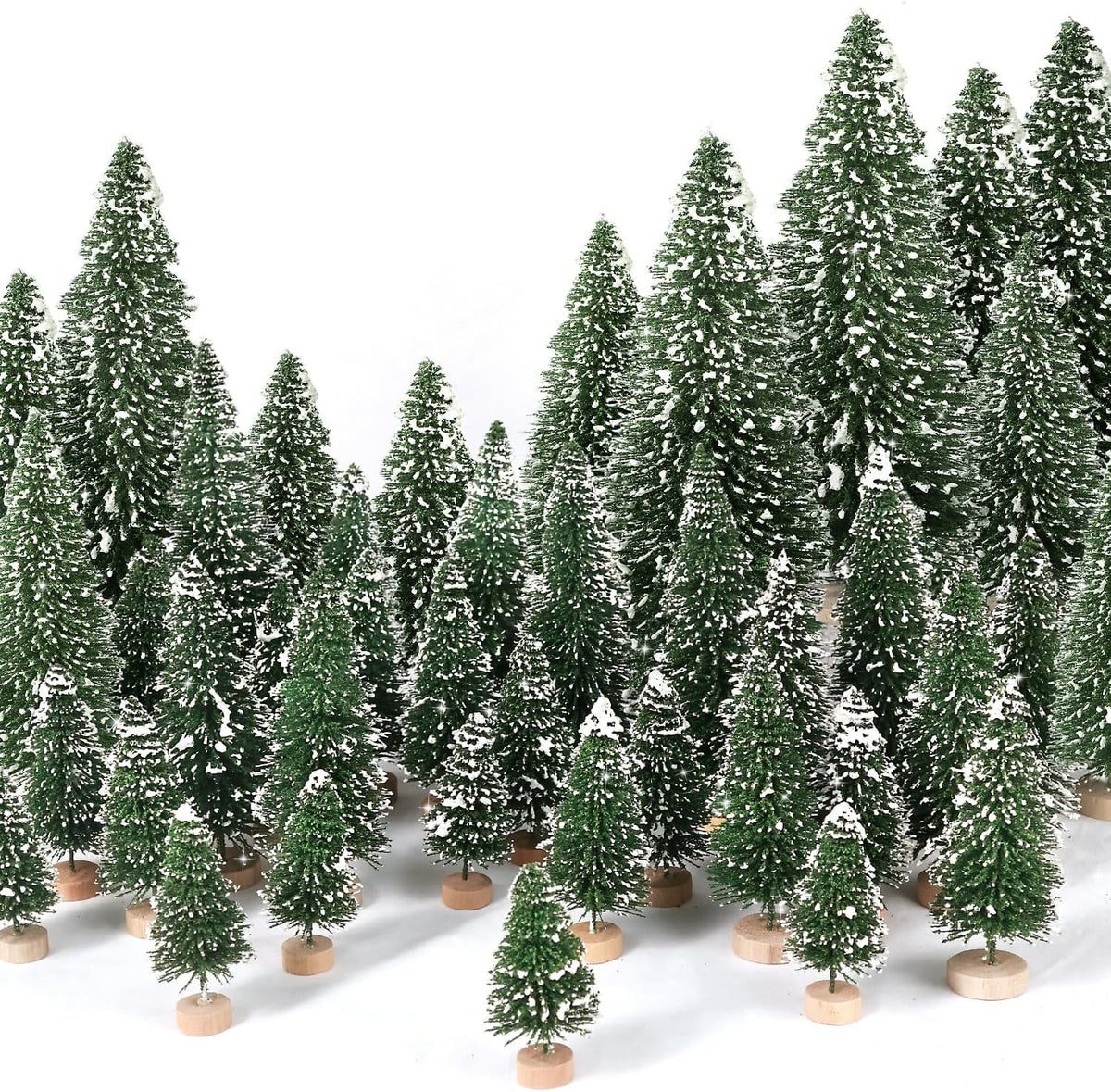 Ayieyill 30PCS Artificial Mini Christmas Trees, Mini Pine Tree Sisal Trees with Wood Base Bottle Brush Trees for Christmas Table Top Decor Winter Crafts Ornaments