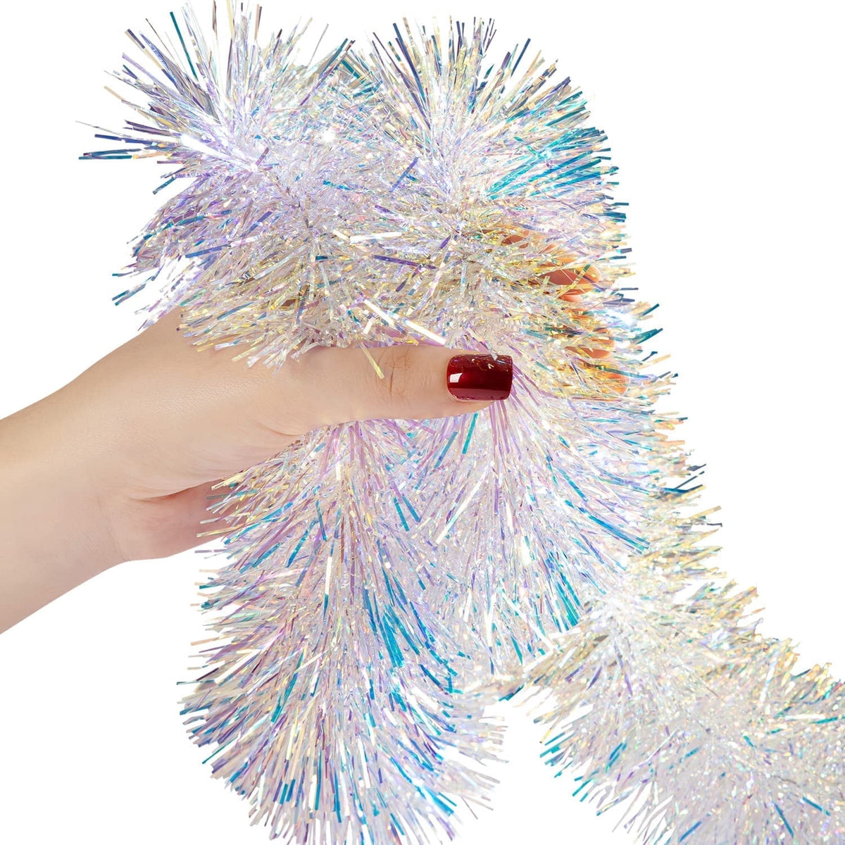 Ayieyill 33ft Tinsel Garland Hanging Christmas Tree Garland for Christmas Tree Decorations Indoor, Iridescent