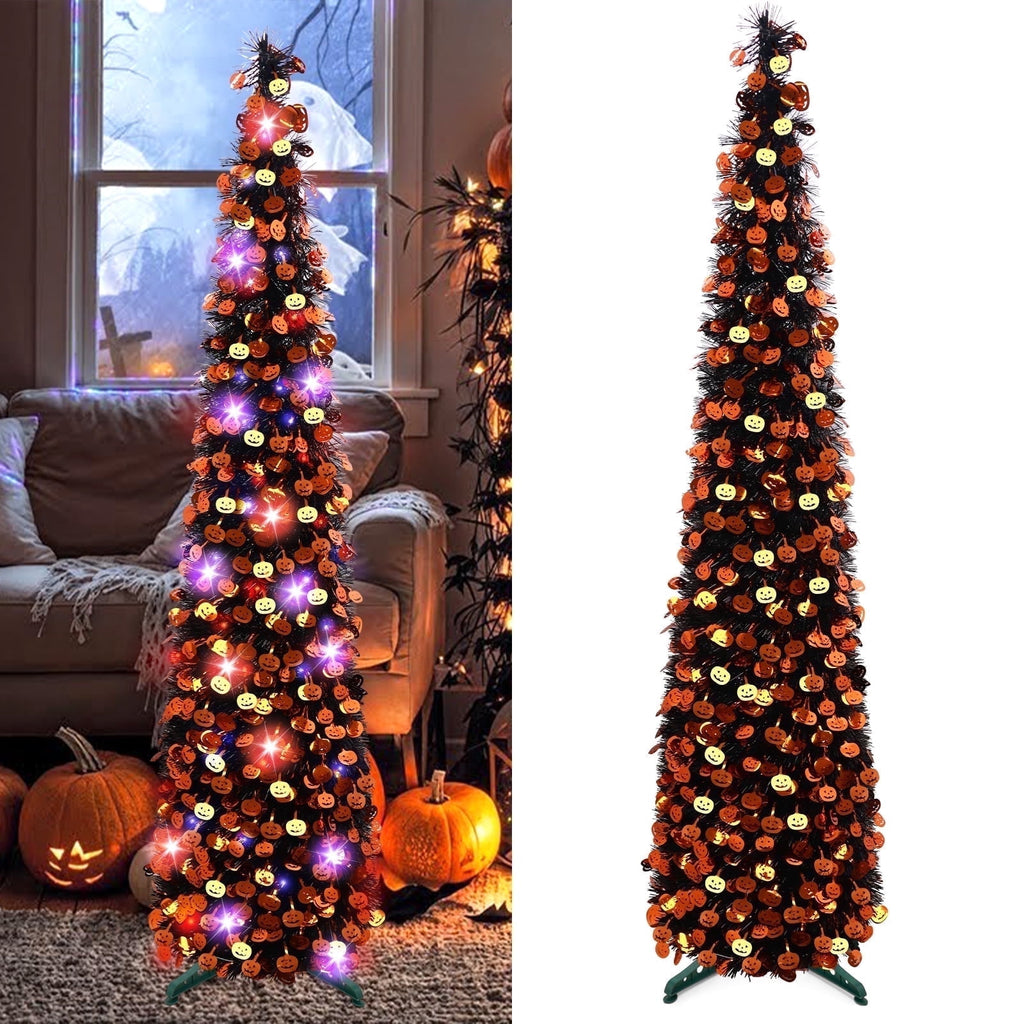 Ayieyill 5ft Halloween Tree Prelit, Pencil Pop up Tree with Light Halloween Decoration | Indoor | Black