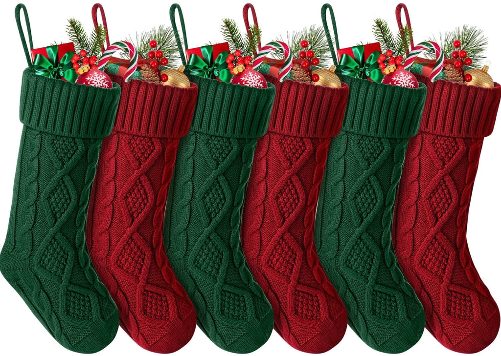 Ayieyill 6pcs Christmas Stockings Large Knitted Xmas Stockings 18 Inches Fireplace Hanging Stockings for Family Holiday Christmas Decoration