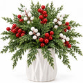 Ayieyill 39 Pack Artificial Pine Branches, 13.5 Inch Christmas Greenery Stems with Red & White Berries for Vase DIY Christmas Decorations Indoor