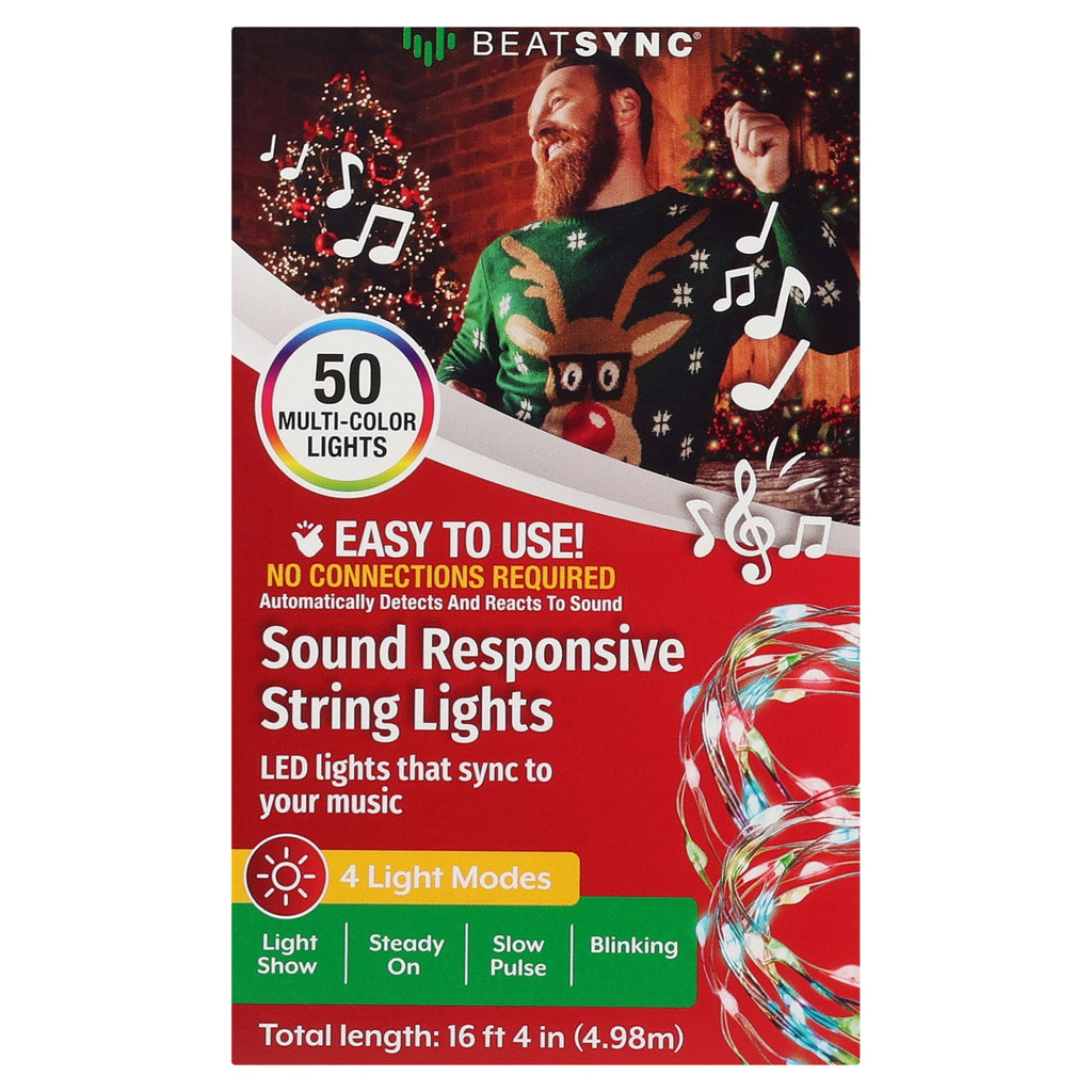 Beatsync Christmas 50 Count Multi-Color LED String Lights Sets, Holiday Lighting, Battery Operated