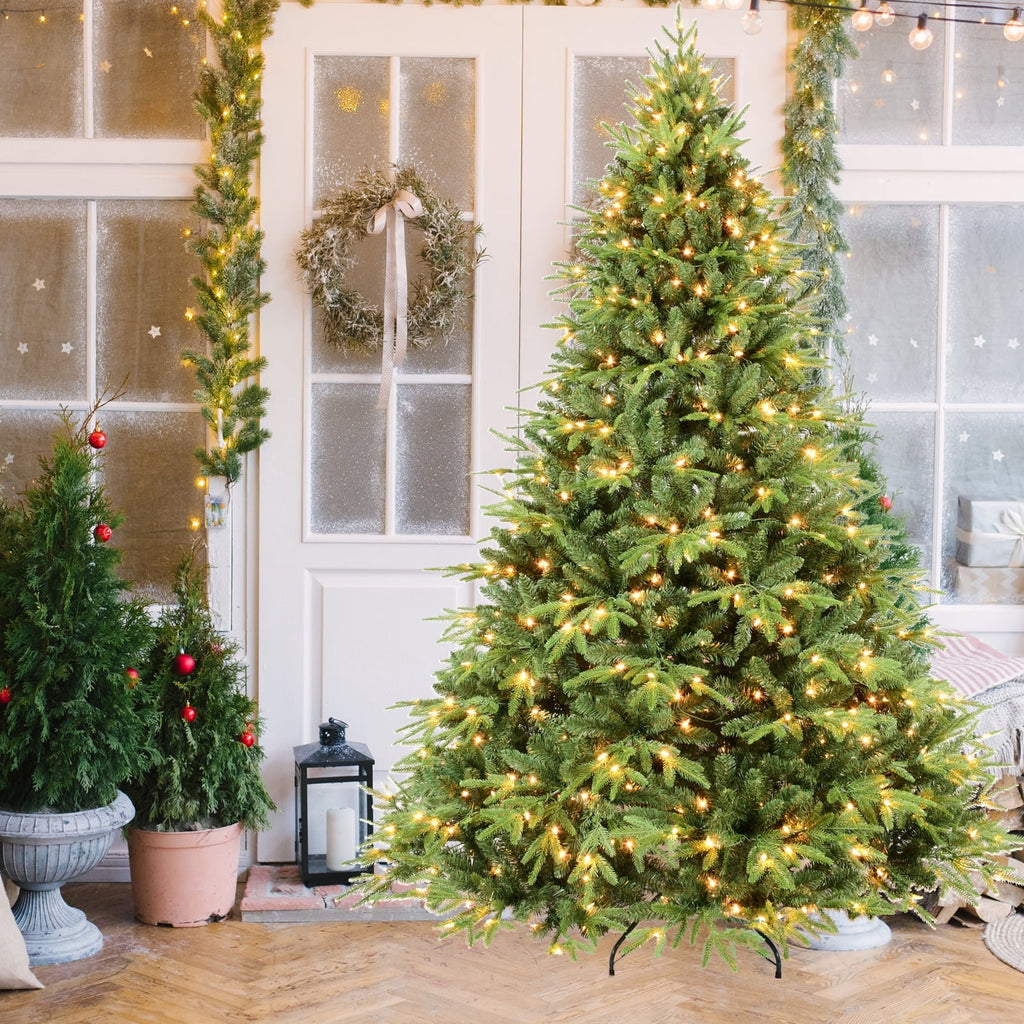 Bringstar 6.5ft Pre-Lit Artificial Christmas Tree with 450 Lights, 2356 PE & PVC Mixed Branch Tips, Hinged Xmas Tree with Foldable Stand & Protective Foot Caps