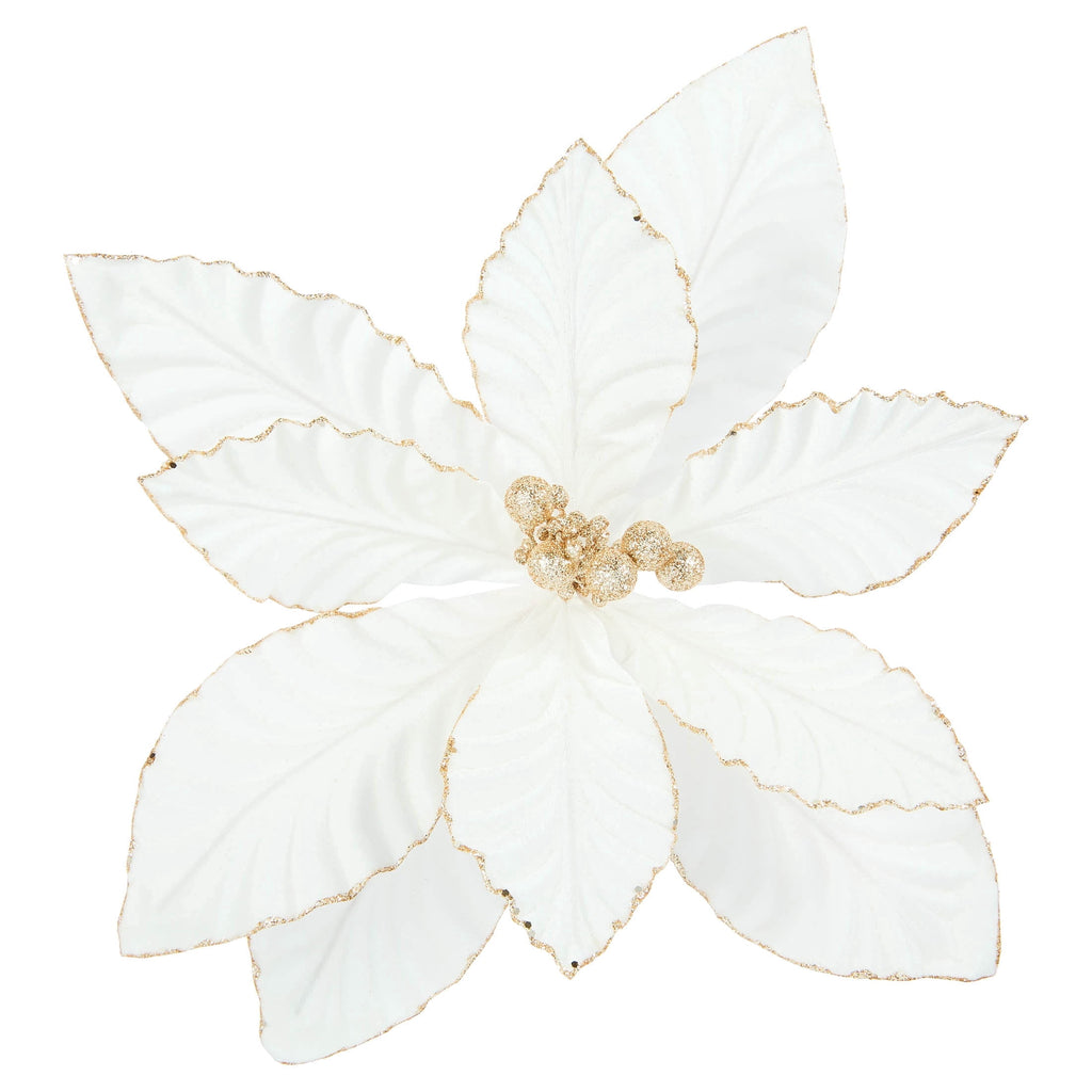 White and Gold Velvet Poinsettia Christmas Clip Ornament, 20", by Holiday Time