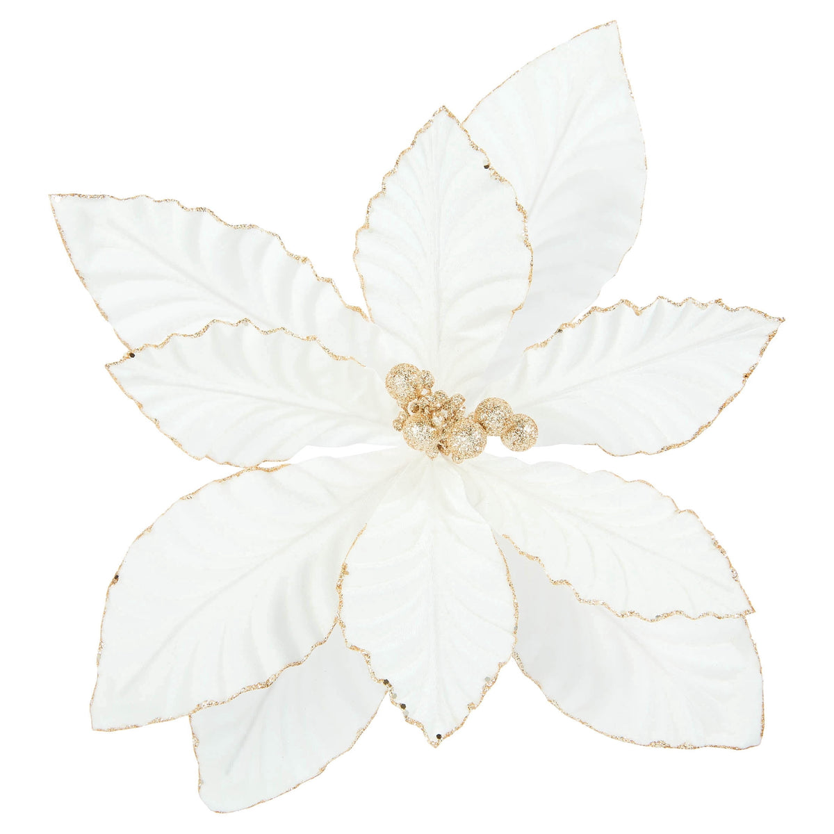 White and Gold Velvet Poinsettia Christmas Clip Ornament, 20", by Holiday Time