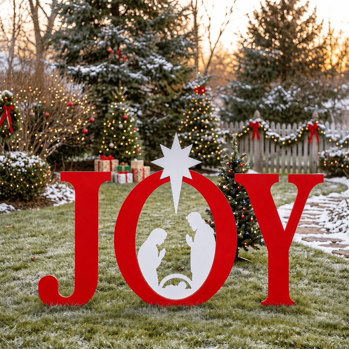 CONCETTA Outdoor JOY Christmas Nativity Decoration for Yard, Red White