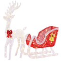 CONCETTA 4ft Lighted Christmas Reindeer & Sleigh Yard Decoration, Outdoor Holiday Lighted Display w/ 180 LED Lights, White Red