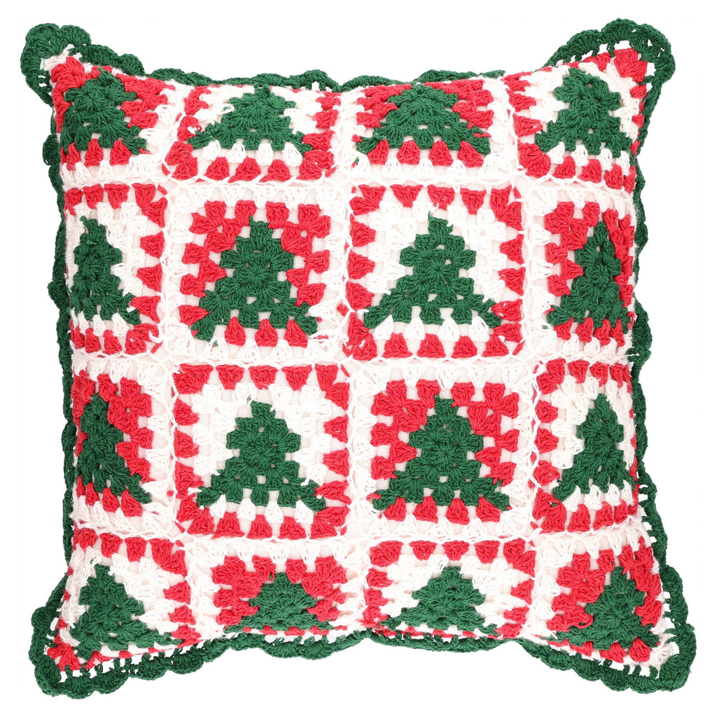 Granny Square Decorative Christmas Pillow, Red/White/Green, 14" x 14", by Holiday Time