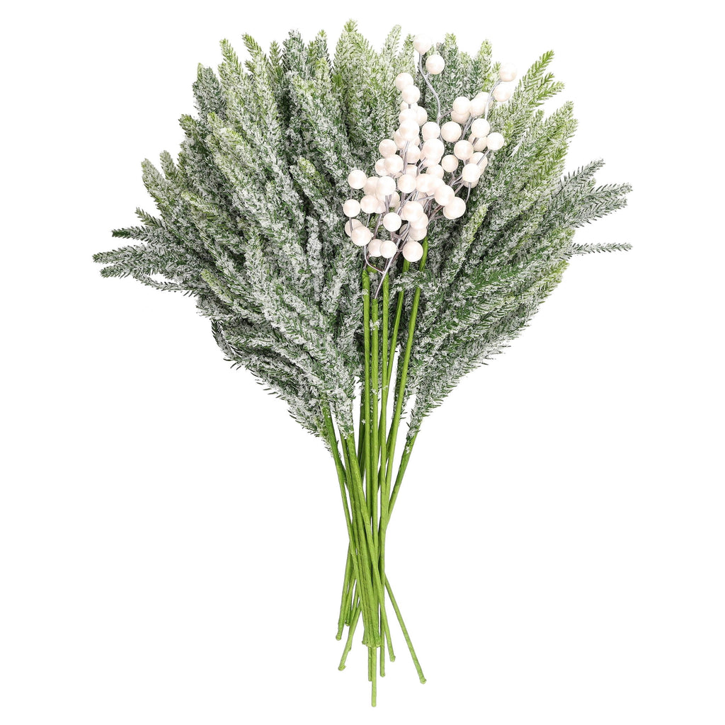 Cream Berries and Snow-Flocked Greenery Decorative Christmas Picks, 21", by Holiday Time