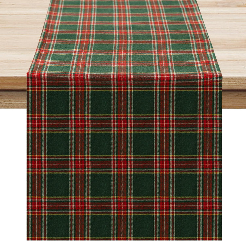 Christmas Checkered Tartan Table Runner - Green Buffalo Plaid Xmas Stain Resistant Washable Table Decoration for Dining/Parties/Holiday Decor, 13 x 120 Inch