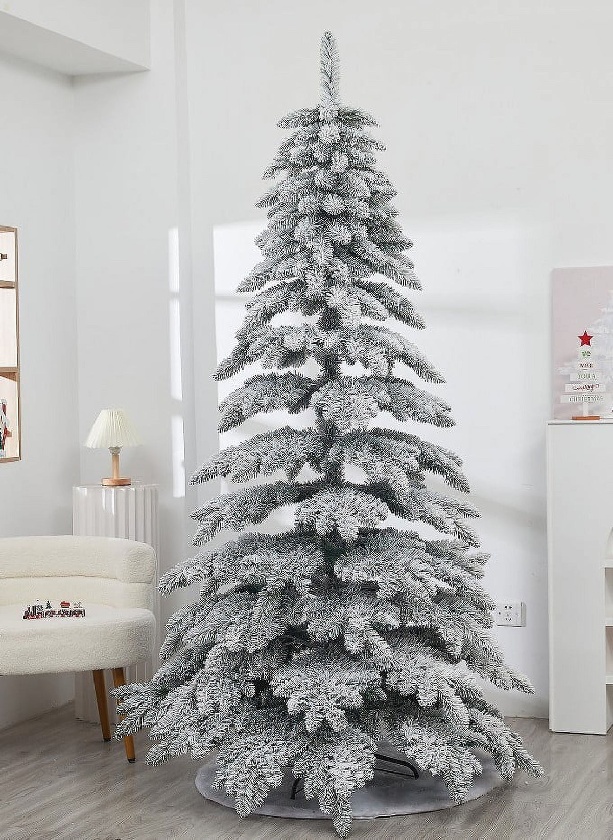 Christmas Decorations Clearance Snow Flocked Christmas Tree Premium Hinged Artificial Pines Tree,Metal Stand And 200- Branch Tips Easy To Instal