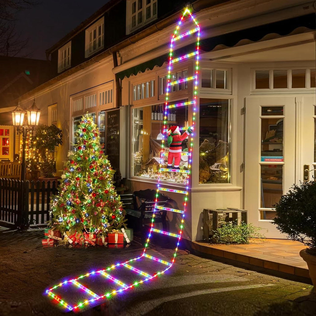 Morfone Christmas Decorations LED Ladder Lights with Climbing Santa Claus, 10.5ft Christmas Decorative String Lights for Indoor Outdoor, Window, Garden, Home, Wall, Xmas Tree Decor, Multicolor