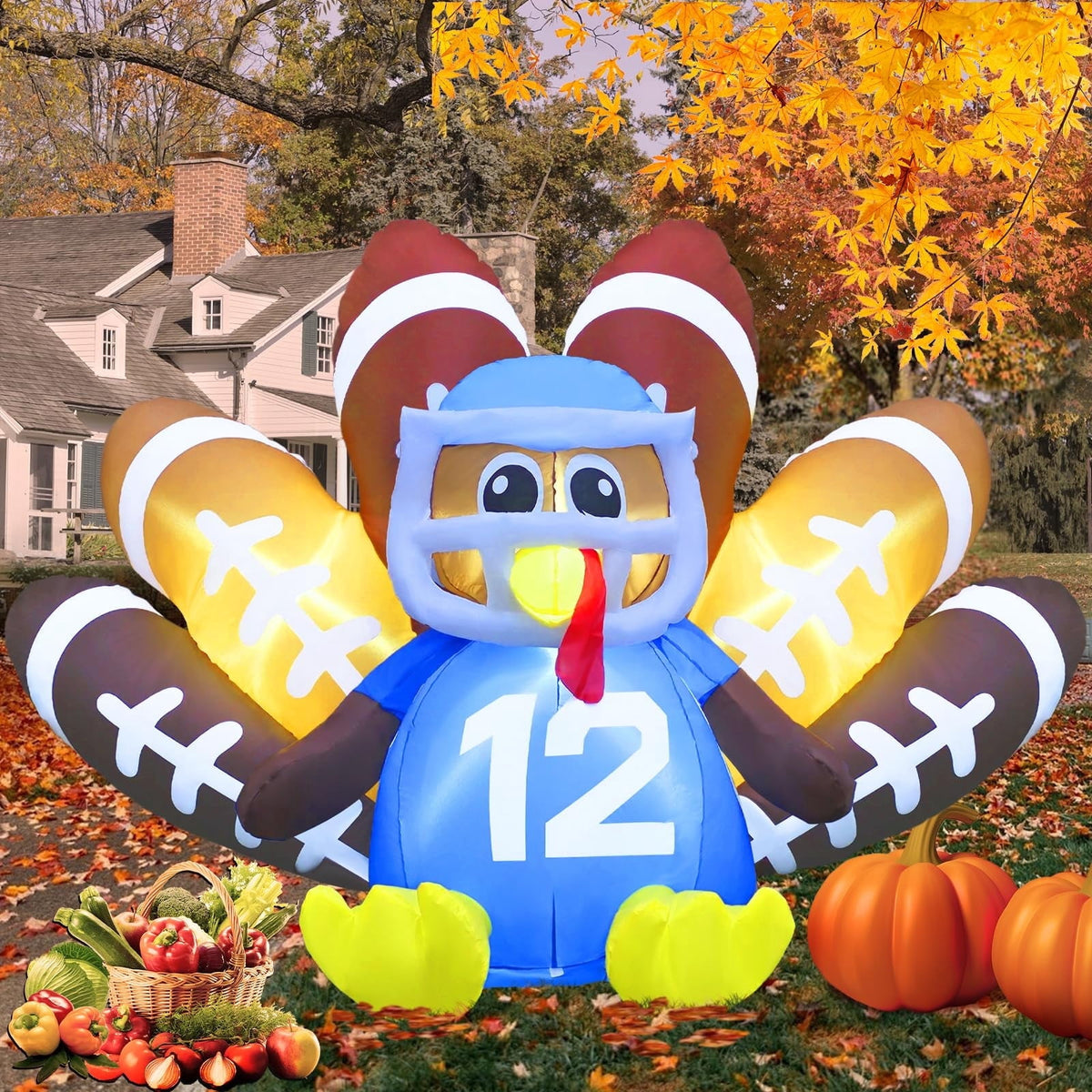 ACWARM HOME Christmas Inflatables, 8FT Long Inflatable Turkey Christmas Outdoor Decorations Blow up Turkey No.12, Turkey Blow up Inflatable with Built-in LED Lights for Outdoor Garden Lawn Decor