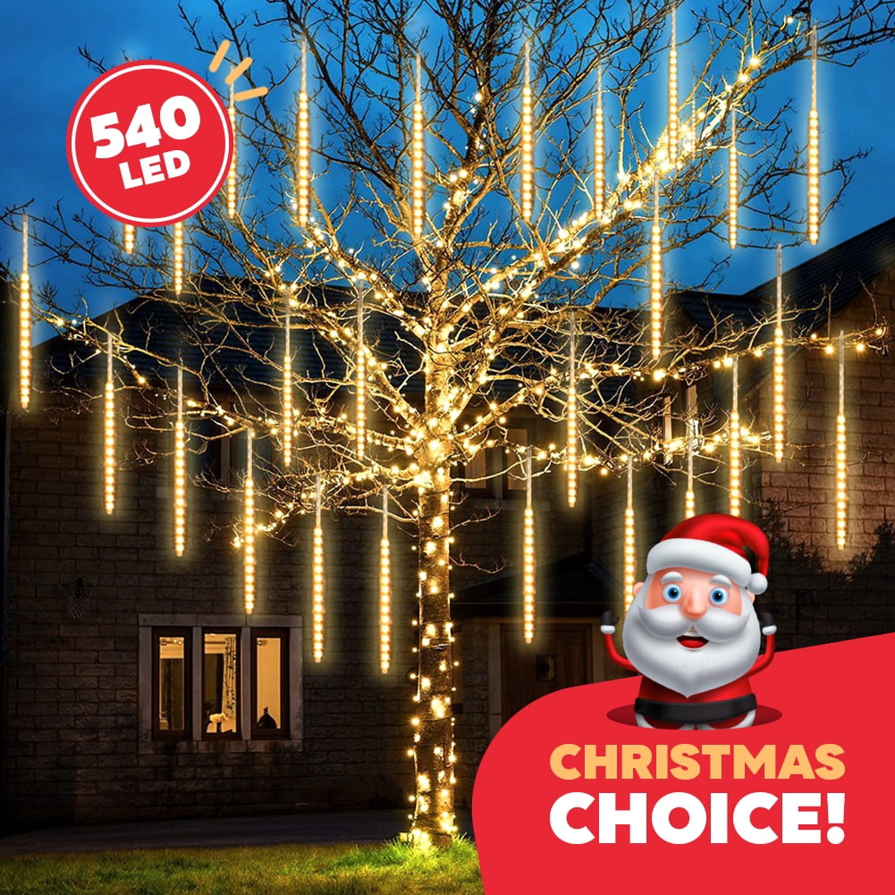 Christmas LED Meteor Shower Rain Warm Lights - 540 LEDs 10 Tubes, 20 Inch Drop/Icicle Snow Falling Raindrop Waterproof Cascading Lights for Wedding Xmas New Year Party Tree Decoration (Warm Light)