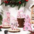 Christmas Reindeer Tabletop Decorations 4 Piece Wooden Reindeer and Christmas Tree Centerpieces Pink